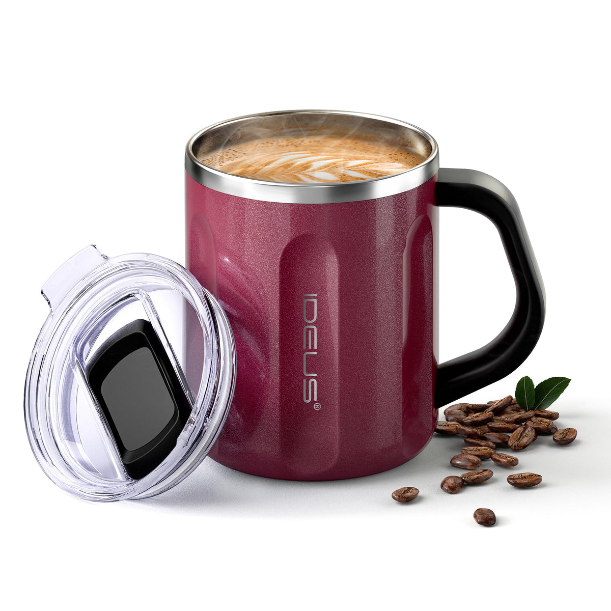 Ideus 16 oz Insulated Coffee Mug with Lid and Handle (Celadon, FUJI DAWN)