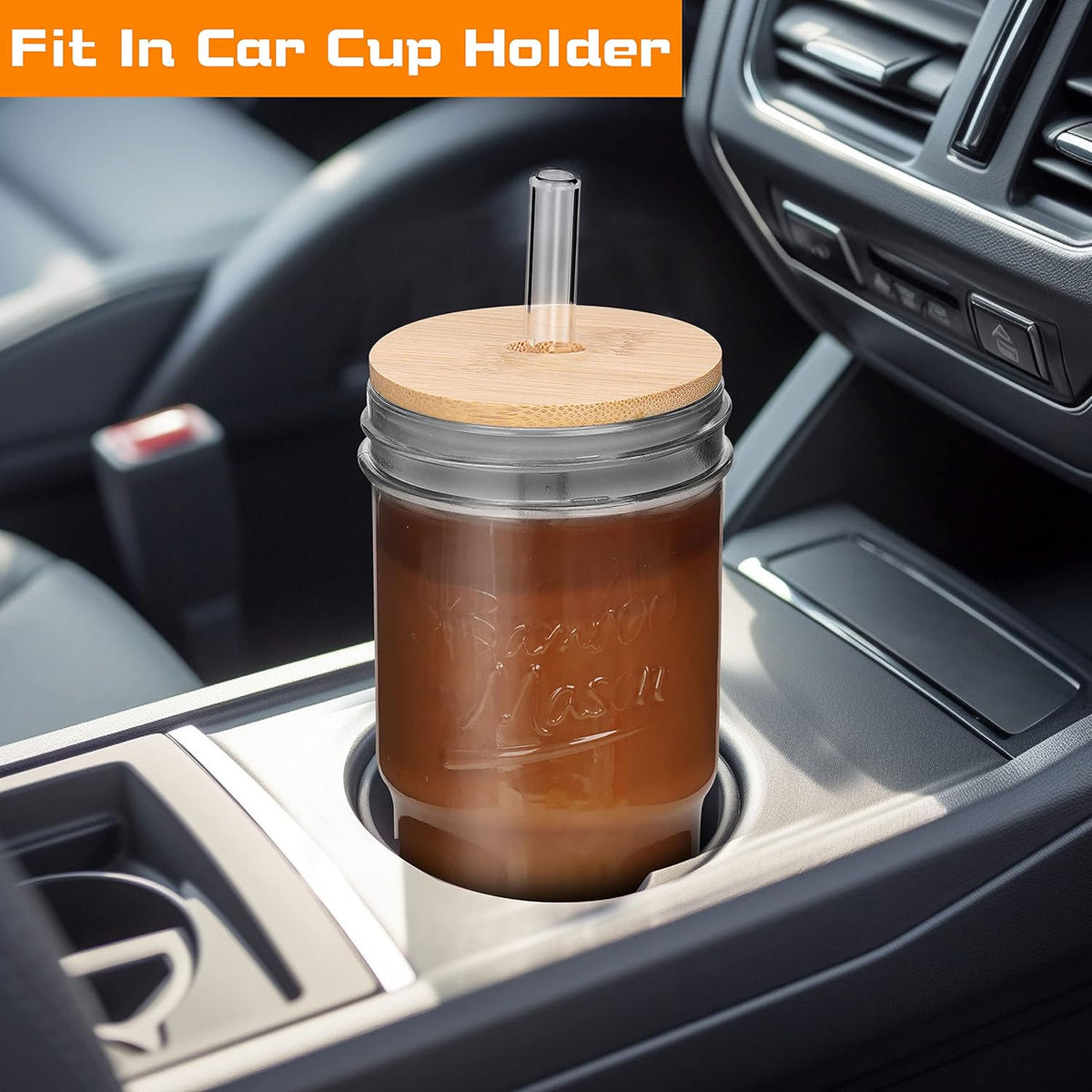 ANOTION Glass Cups With Lids And Straws, Leakproof Tumbler 24oz Mason Jar Coffee Cup, Cap Cup Leak-Proof with Straw, Reusable Iced Coffee Smoothie Matcha Cup Aesthetic Coffee Gifts Women 2pc