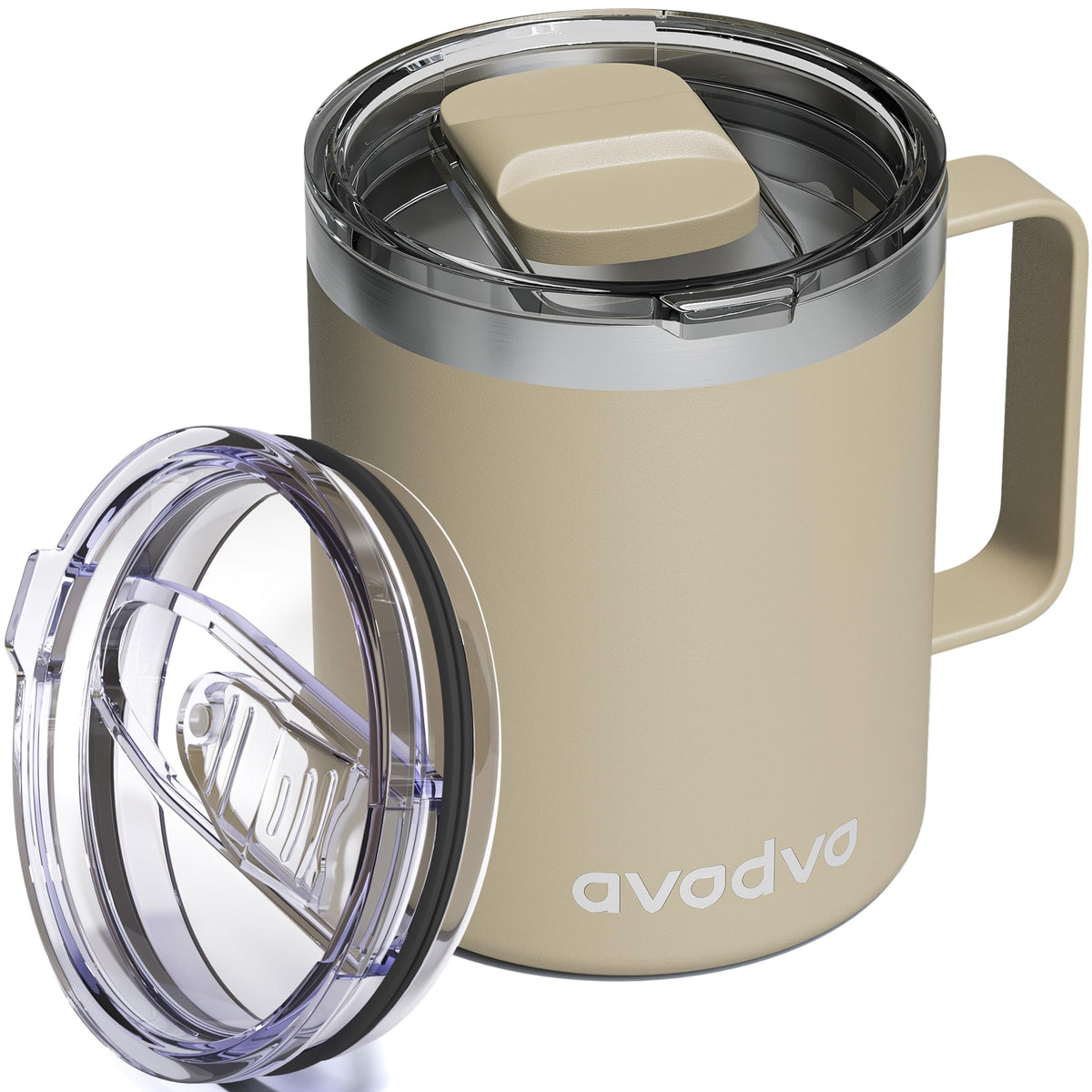12oz Insulated Coffee Mug with 2 Lids & Handle, Stainless Steel Cup