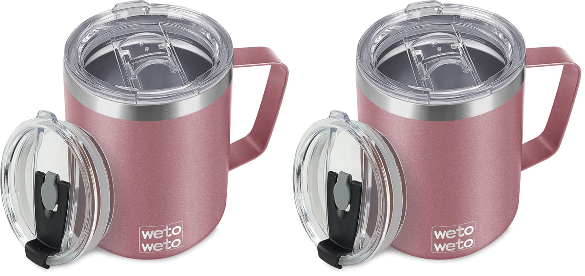 WETOWETO 14 oz Insulated Coffee Mug, Vacuum Camping Mug with Lid, Handle
