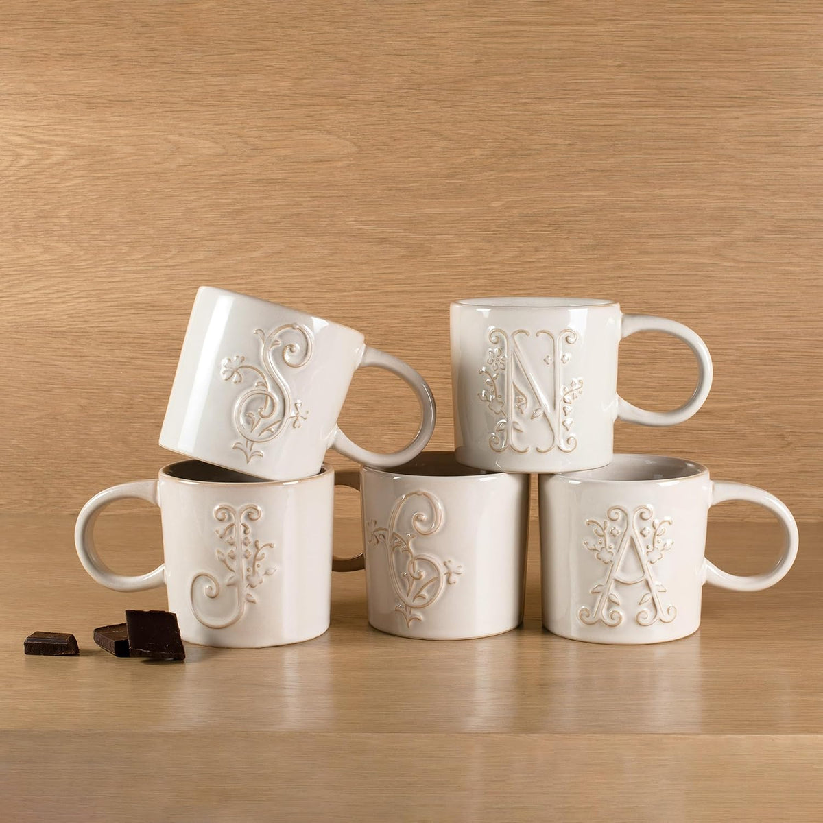 Fringe Studio Artisan Stoneware Mug, "WHITE FLORAL M" 3.75" DIA. X 3.5"H, 13 FL.OZ, Prairie Collection (335015)