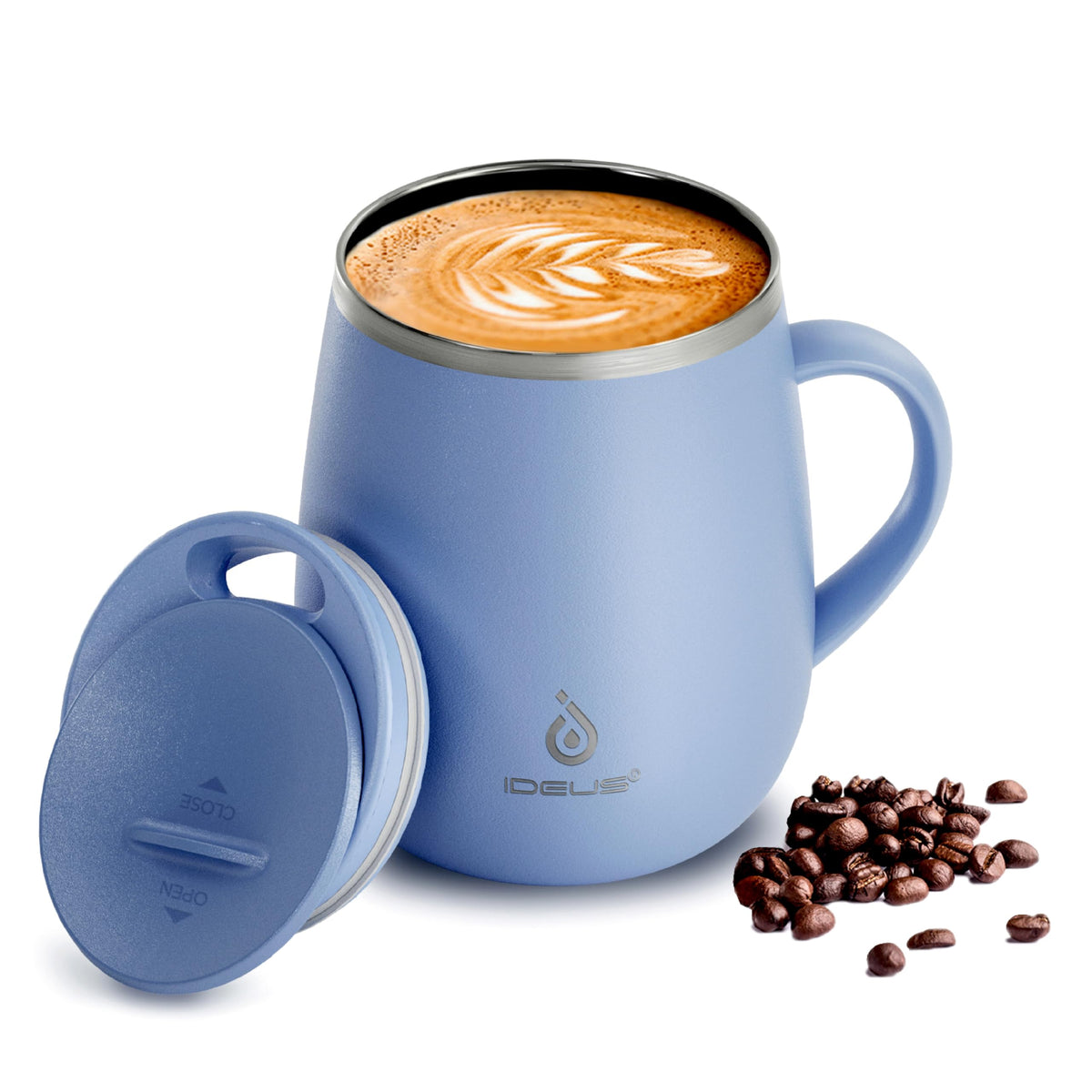 Ideus 16 oz Insulated Coffee Mug with Lid and Handle (Celadon, FUJI DAWN)