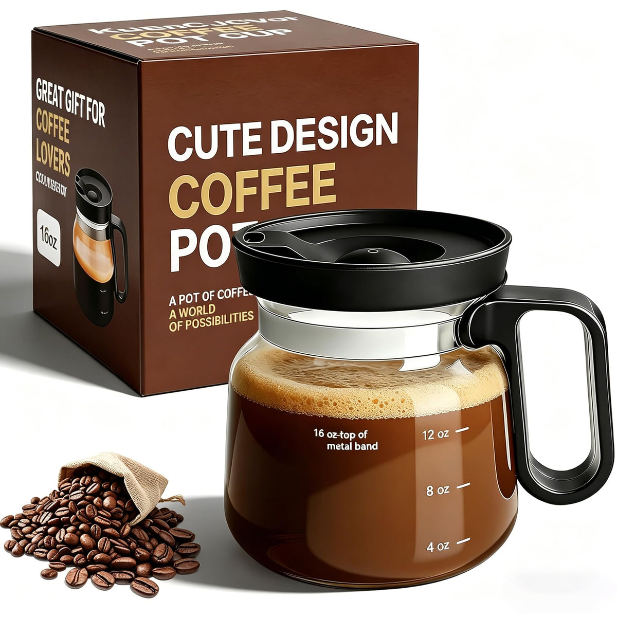 Shelprojsu 16oz Coffee Pot Mug,Glass Coffee Cups Mini Coffee Pot Coffee Mug,with Leak-proof Lid Large Capacity, For Ldeal Gift Coffee Lovers(1pc)