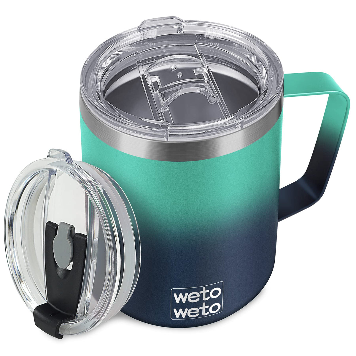 WETOWETO 14 oz Insulated Coffee Mug, Vacuum Camping Mug with Lid, Handle