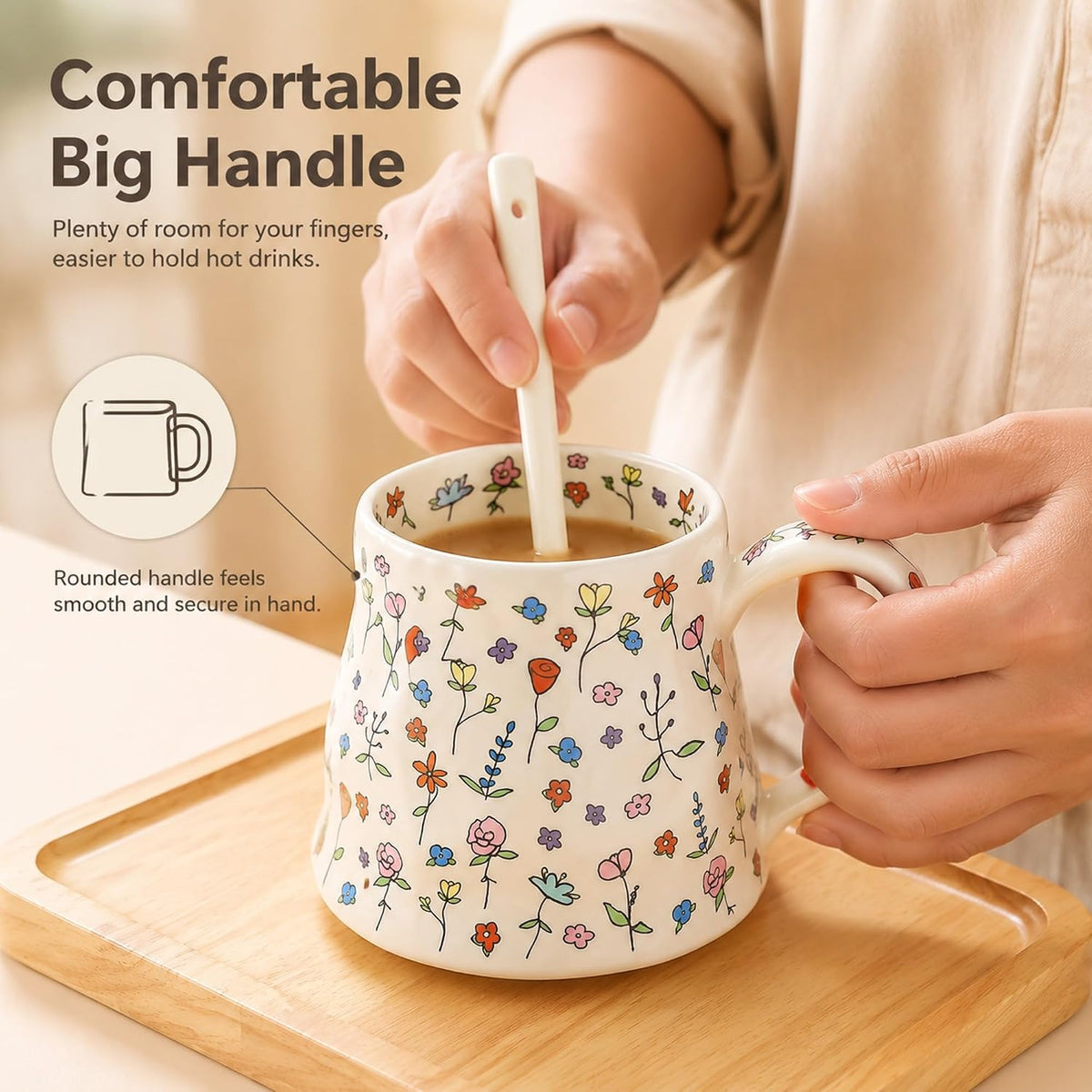 20oz Large Floral Coffee Mug with Big Handle, Mother's Day & Christmas Gift