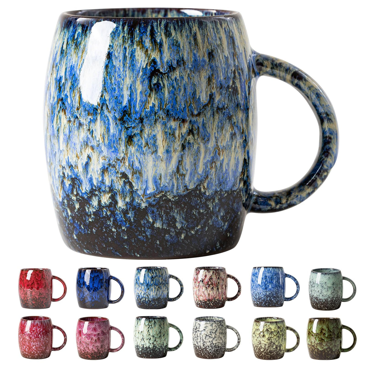 Deep Cobalt Ceramic Mug, 14oz Reactive Glaze Coffee Mug, Office Gift