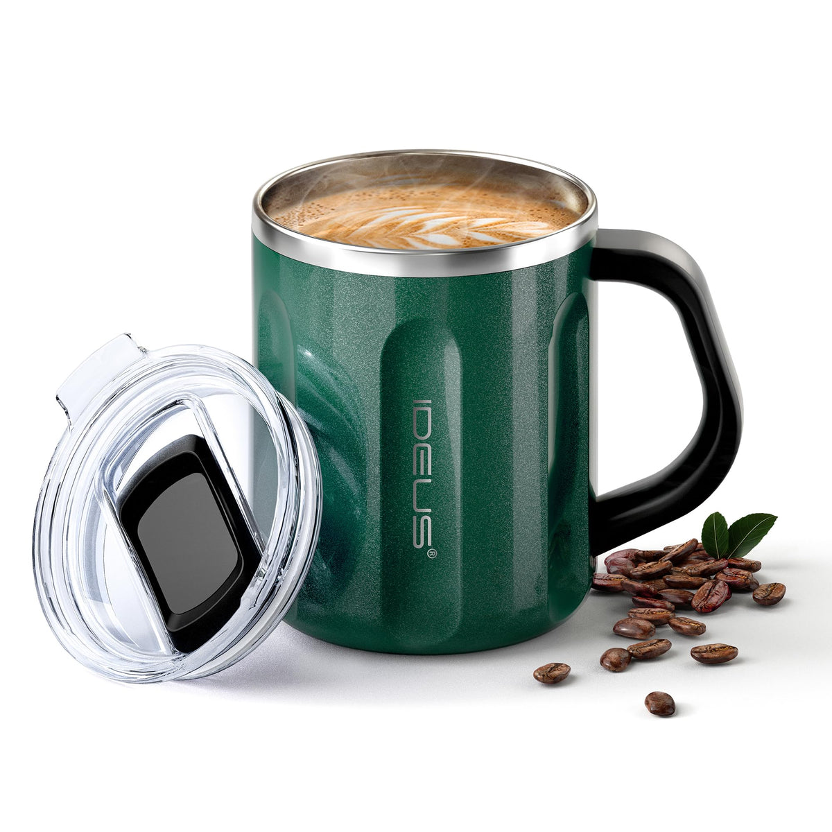 Ideus 16 oz Insulated Coffee Mug with Lid and Handle (Celadon, FUJI DAWN)
