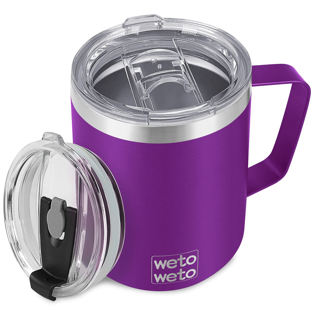 WETOWETO 14 oz Insulated Coffee Mug, Vacuum Camping Mug with Lid, Handle