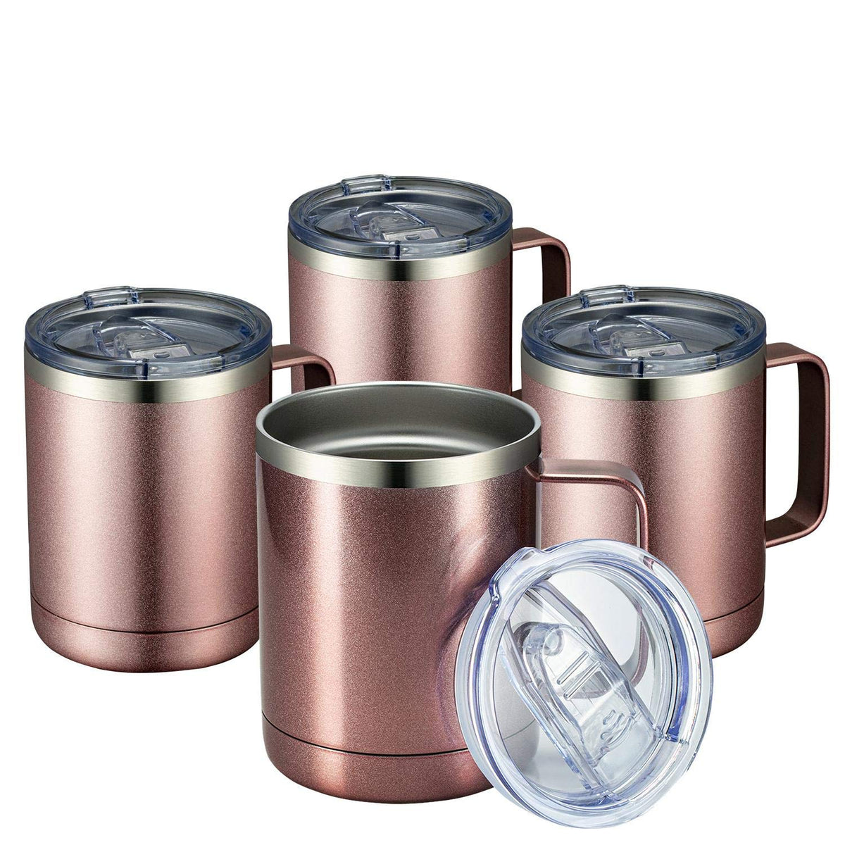 MEWAY 12oz Coffee Mug With Handle and Sliding Lid,Stainless Steel Travel Tumbler Cup with Handle,Double Wall Vacuum Insulated Camping Cup for Hot & Cold Drinks Tea (Lilac,Set of 1)