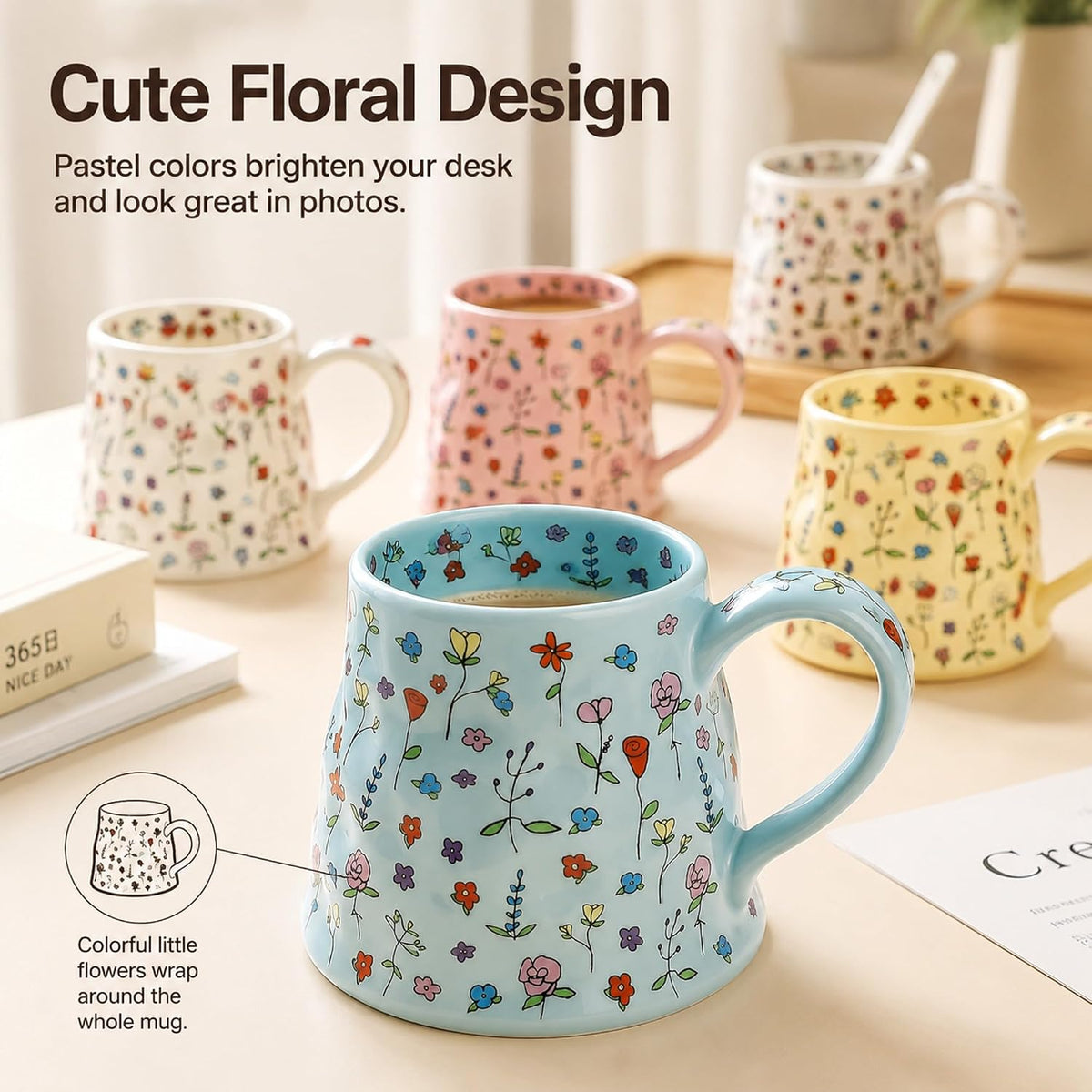 20oz Large Floral Coffee Mug with Big Handle, Mother's Day & Christmas Gift