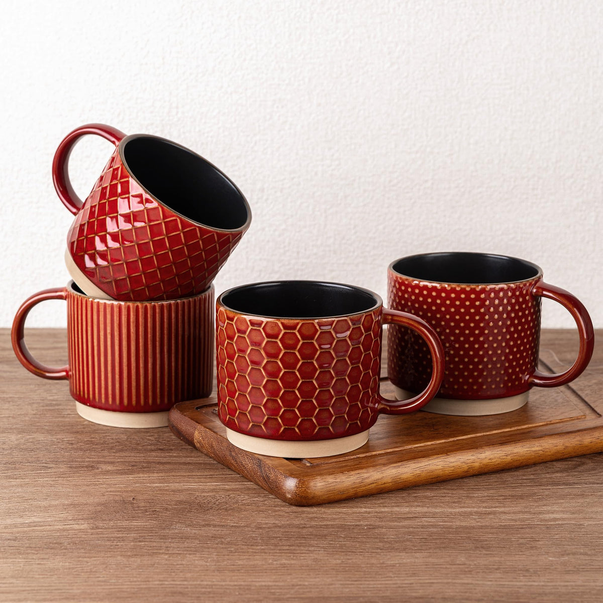 GBhome 15 OZ Stackable Coffee Mugs Set of 4, Ceramic Coffee Cups Set