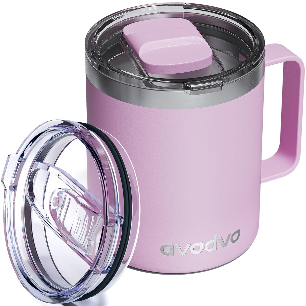12oz Insulated Coffee Mug with 2 Lids & Handle, Stainless Steel Cup