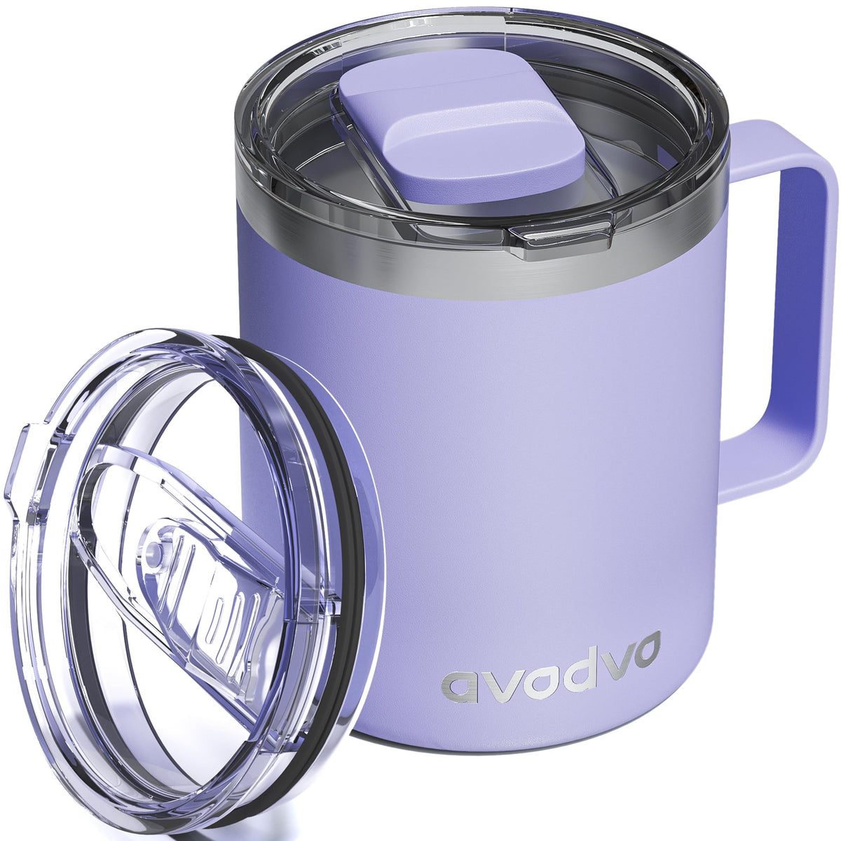 12oz Insulated Coffee Mug with 2 Lids & Handle, Stainless Steel Cup