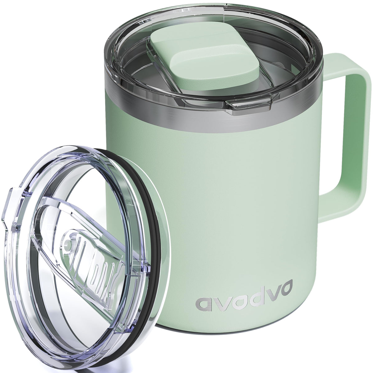 12oz Insulated Coffee Mug with 2 Lids & Handle, Stainless Steel Cup