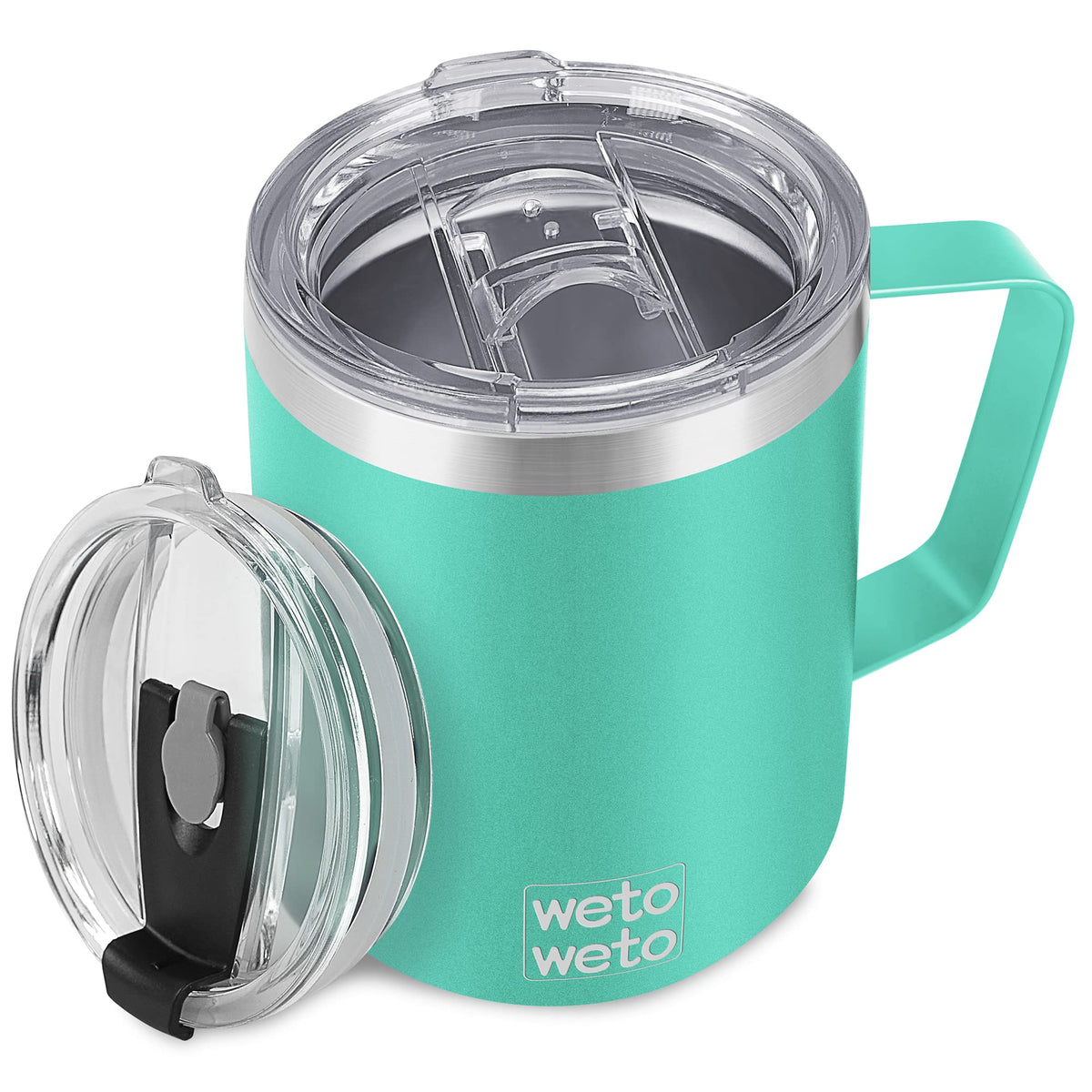 WETOWETO 14 oz Insulated Coffee Mug, Vacuum Camping Mug with Lid, Handle