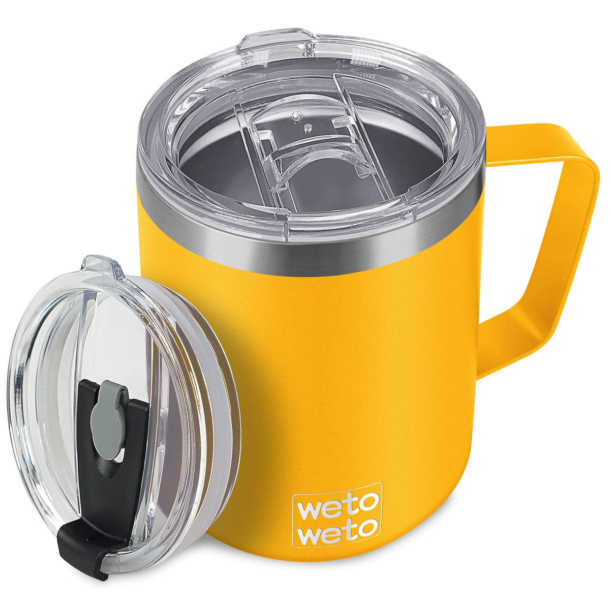 WETOWETO 14 oz Insulated Coffee Mug, Vacuum Camping Mug with Lid, Handle