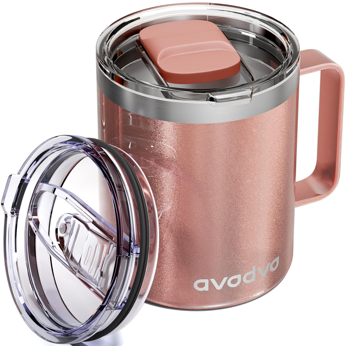 12oz Insulated Coffee Mug with 2 Lids & Handle, Stainless Steel Cup