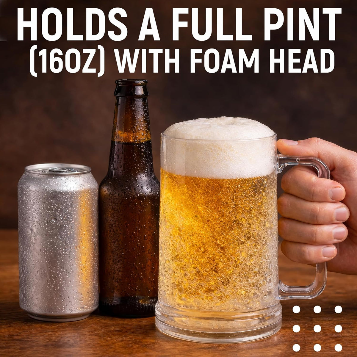 Granatan Freezer Beer Mugs, 16 oz Double-Wall Gel Cups, Clear, 4 Pack