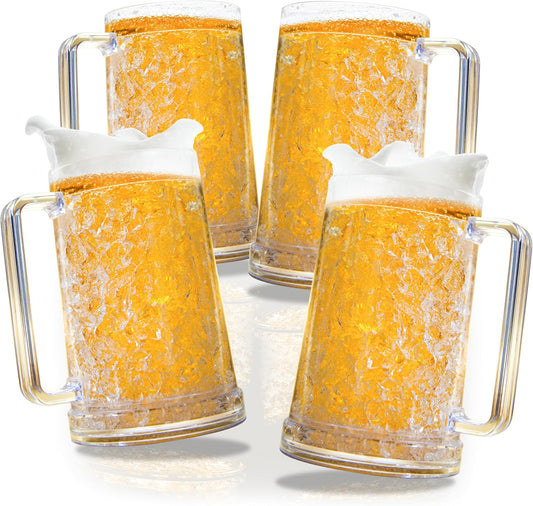 Granatan Freezer Beer Mugs, 16 oz Double-Wall Gel Cups, Clear, 4 Pack
