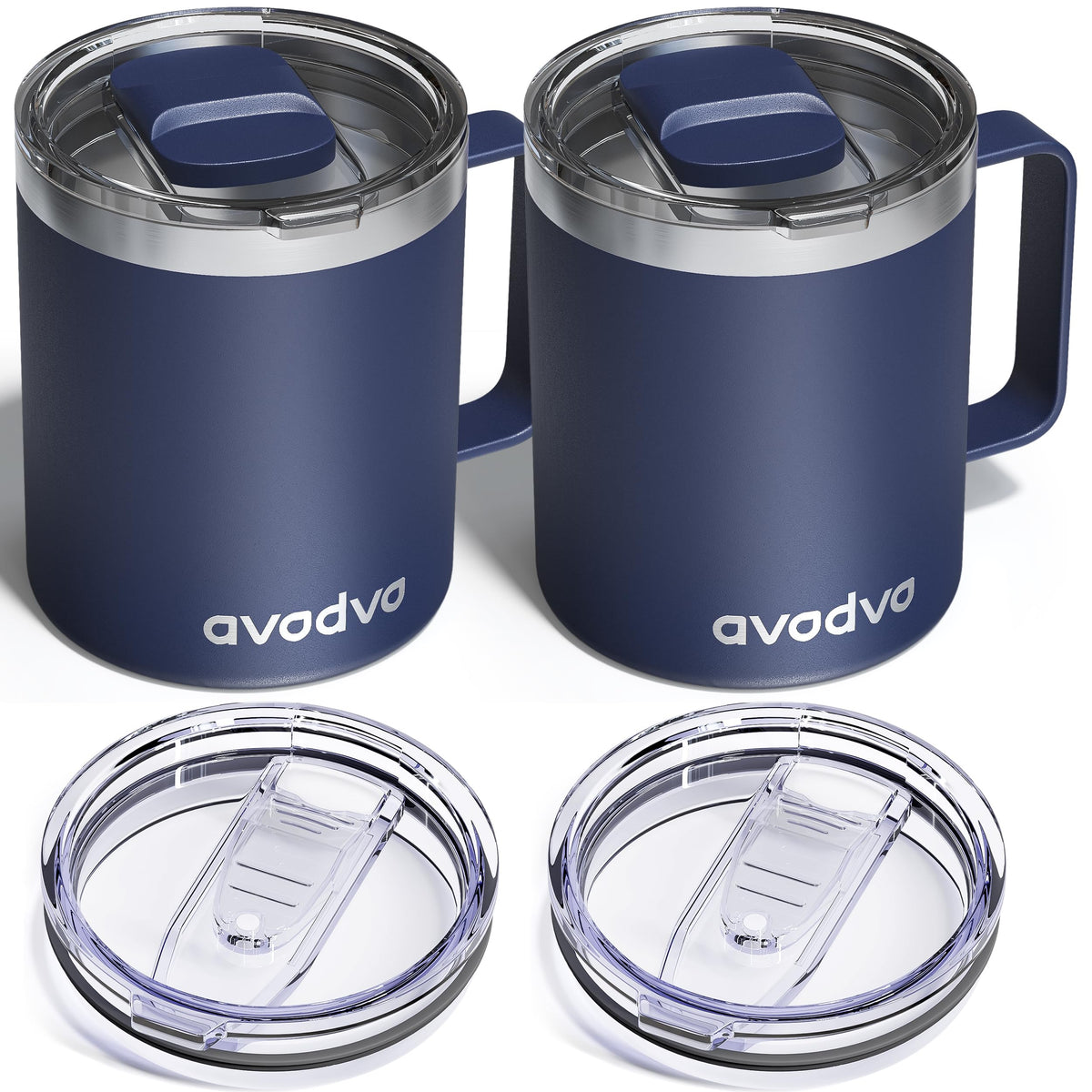 12oz Insulated Coffee Mug with 2 Lids & Handle, Stainless Steel Cup