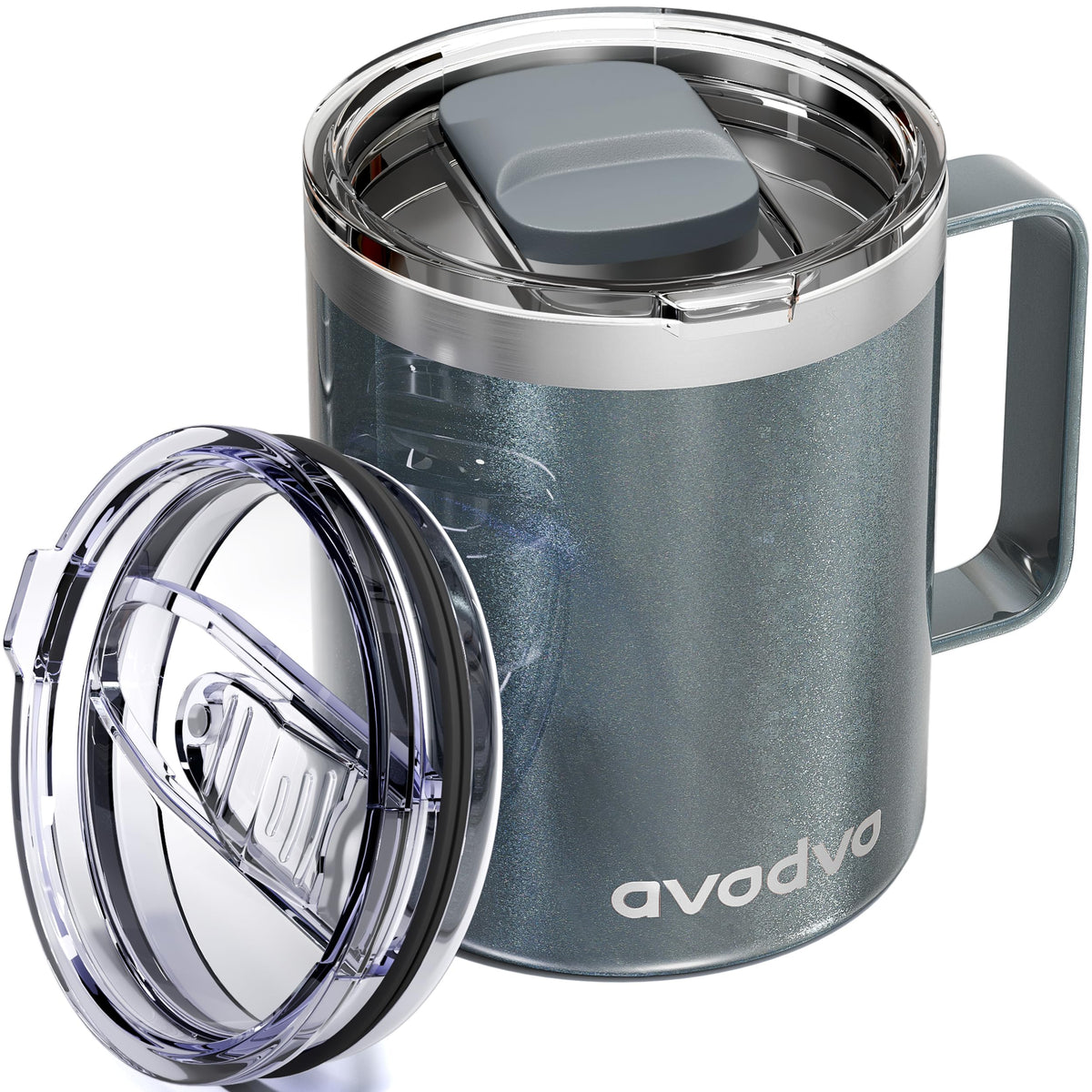 12oz Insulated Coffee Mug with 2 Lids & Handle, Stainless Steel Cup
