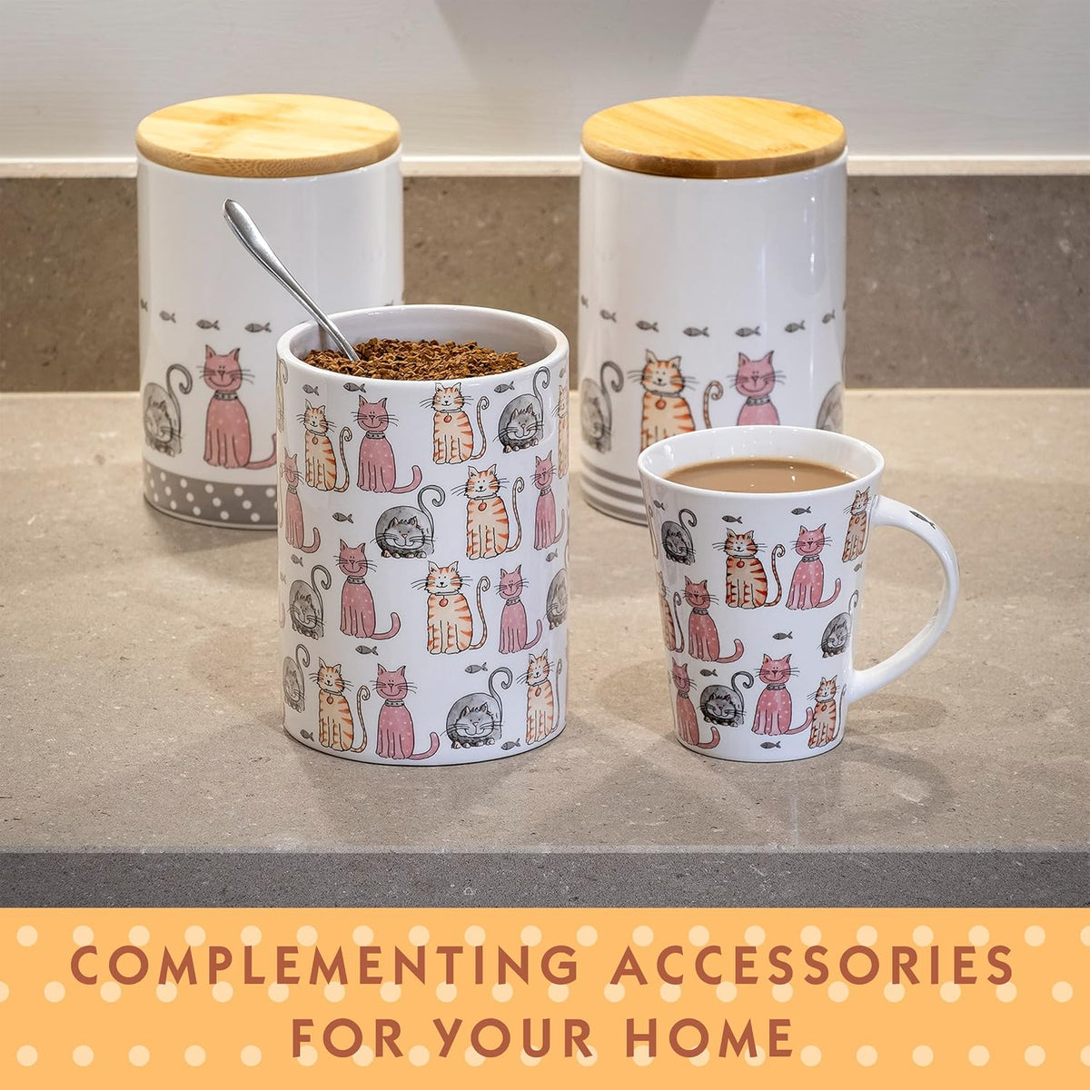 SPOTTED DOG GIFT COMPANY Cat Mugs, 12.2 oz Coffee Mug Set of 4, Happy Cats Themed Ceramic Tea Cups, Microwave & Dishwasher Safe, Cute Cat Gifts for Women and Animal Lovers