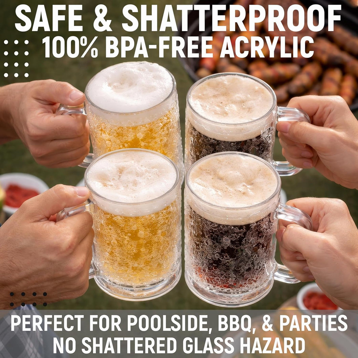 Granatan Freezer Beer Mugs, 16 oz Double-Wall Gel Cups, Clear, 4 Pack