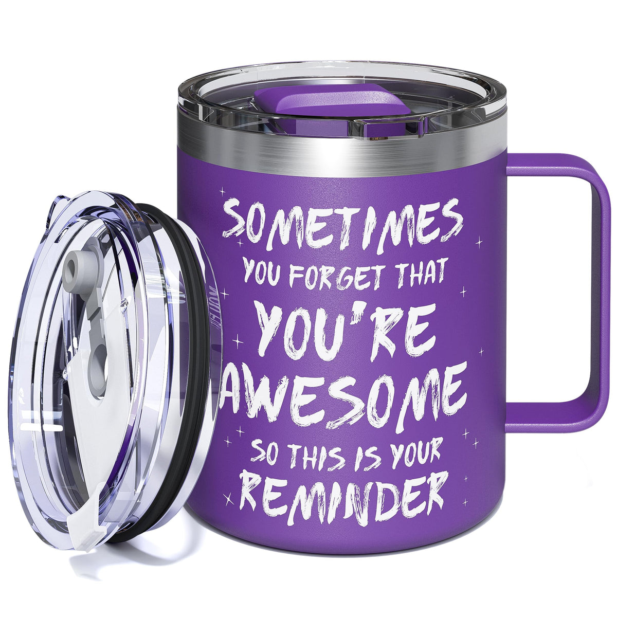 12oz Insulated Coffee Mug with 2 Lids & Handle, Stainless Steel Cup